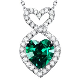 May Birthstone Emerald Necklace Women Christmas Birthday Gifts Wife Mom Jewelry Her Double Hearts Love Infinity Sterling Silver