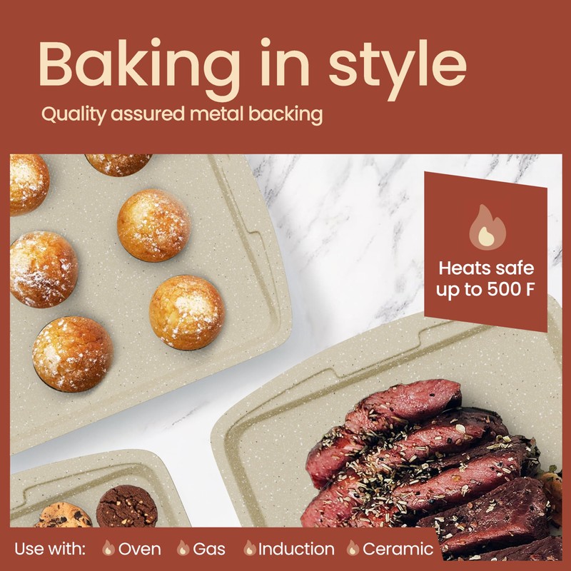 White Marble 10-Piece Bakeware Sets, Nonstick Carbon Steel Baking Sheet