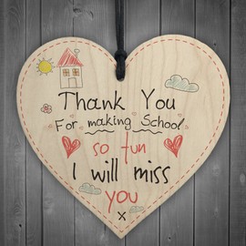 RED OCEAN Teacher Leaving Nursery School Thank You Gift Wooden Hanging Heart Sign End of Term Plaque Present