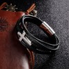 HEIX Mens Multilayer Braised black Leather Glossy Cross Bracelet Magnetic