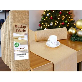 MDS Paquete de 10 piezas de camino de mesa de yute natural de 12 x 108 pulgadas de largo para boda, rústico, estilo granja, arpillera vintage, rollo de arpillera para decoración de mesa de boda