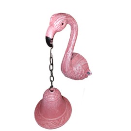 De Leon Collections Rustic Pink Cast Iron Decorative Dinner Bell with Vintage Tropical Flamingo Frame