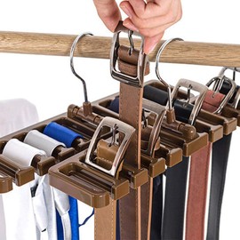 Binnan 10 Slots Tie Belt Saver Belt Hanger Holder for Closet Organizer Storage, Rotatable Space Saving Organizer(Brown)