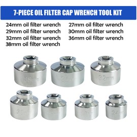 Socpuro 7 Pcs Oil Filter Wrench Socket Set, 3/8 inch Drive Low Profile Oil Canister Socket Set, Universal Oil Filter Cap Socket Remover Tool 24-38mm