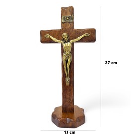 La Balestra Table Cross - Handmade in Italy Christ and INRI Brass Plated - Wooden Table Cross Care and Precision of the Details of the Crucified Jesus - 27 x 13 cm (27 x 13 cm)