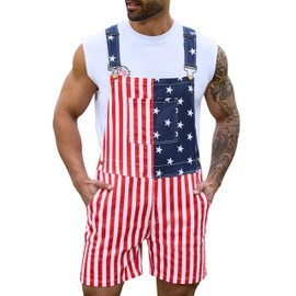 Odefou Bib Overalls for Men Shorts Romper Festival Jumpsuits Fashion Coveralls(Flag Print,L)