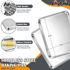 2Pcs Toaster Oven Baking Pan Set (9 inch), Joyfair Stainless Steel Small Bakeware Tray Pans for Cookie Bacon Vegetable, Non Toxic & Healthy, Heavy Gauge & Rolled Rim, Rust-free & Dishwasher Safe
