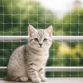 Fluxionova Cat Balcony Net – Transparent Nylon Cat Window Netting, Safety Mesh for Balcony & Windows, Anti-Fall, Cut-to-Fit, White，10×13 ft (3×4 m), Install Kit Included