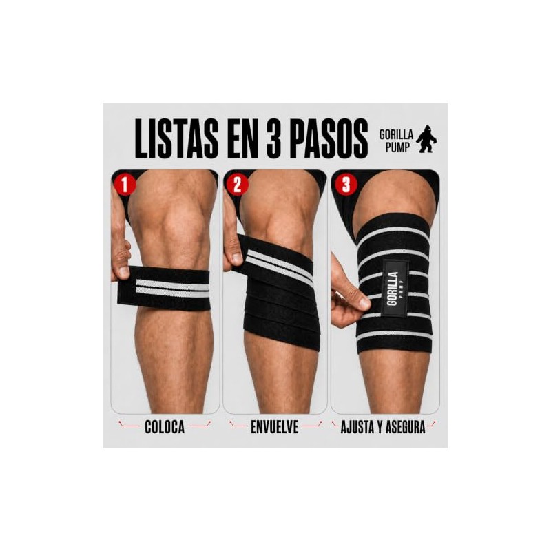 Cintas Rodilleras Gorilla Pump, 180 cm para Powerlifting, Gym y