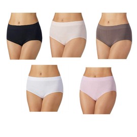 Carole Hochman Ladies' Seamless Brief, 5-Pack, Variety (Black,Nude,White,Brown, Pink, Large)