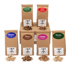 Jax Smok'in Tinder Fine Wood Smoker Chips Sampler Pack for Electric Smokers, Indoor Stove Top Smoker, 6 Packs of Scented Chips - 1 Pint Paper Bag - USA (Apple, Post Oak, Pecan, Hickory, Cherry, Maple)