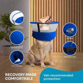 SNUGGO Inflatable Dog Cone Collar, Soft Dog Donut Collar After Surgery, 2-in-1 Soft Cone for Dogs, Dog Cone Alternative, Cone for Dogs to Stop Licking, Dog Soft Cone (Blue, M)