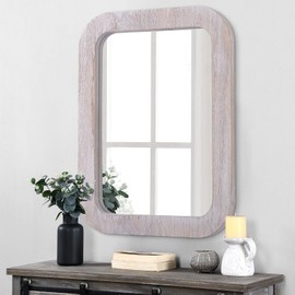 JJUUYOU Wall Mount Home Mirror, Rustic Gray Rectangle 26x18 inches, Wood Framed Mirror for Bedroom, Living Room, Bathroom Decor