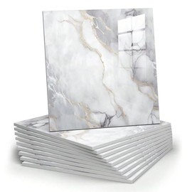 10pcs Marble Peel and Stick Backsplash Waterproof Washroom Wall Panels, Peel and Stick Tile, PVC Foam Wall Panels for Kitchen,Bathroom,Living Room,Colorful (Not Real Tile,11.8" x 11.8")