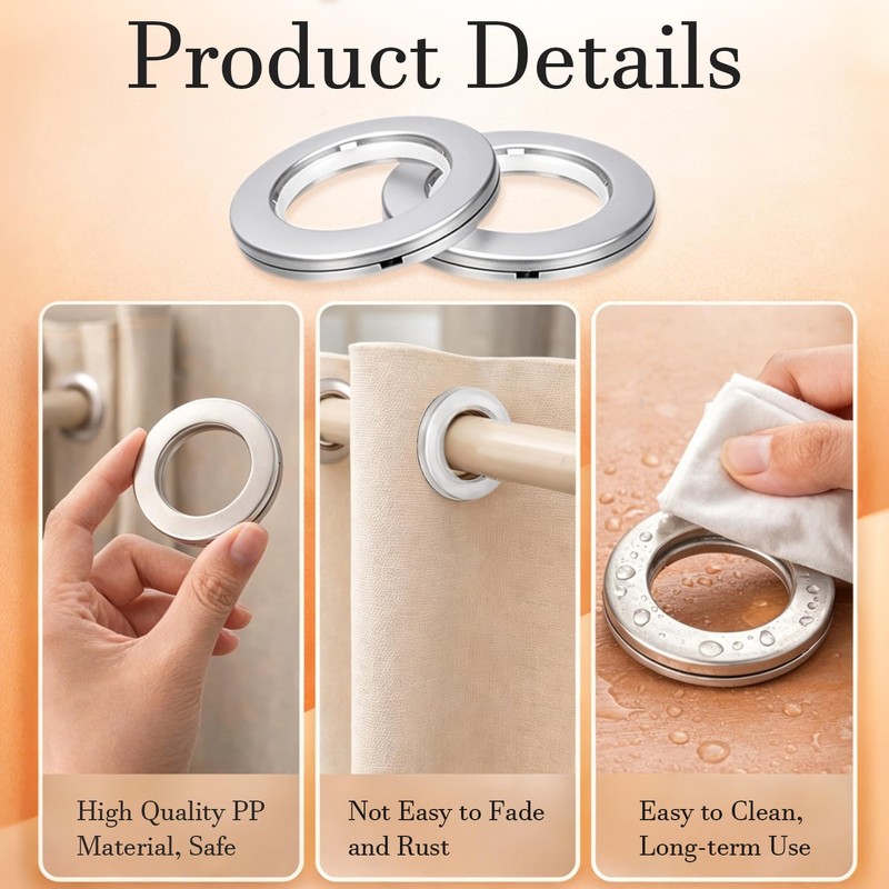 20 Pcs Curtain Eyelet Rings 42mm Inner Diameter, Plastic Curtain