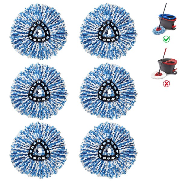 BonusLife 6-Pack Mop Head for O-Ceda RinseClean Spin Mop Refill 2-Tank System Only Easy Cleaning Microfiber Replacement