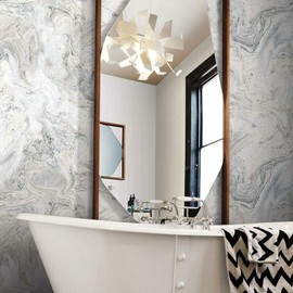 York Wallcoverings PSW1127RL Oil & Marble White & Grey Premium Peel and Stick Wallpaper