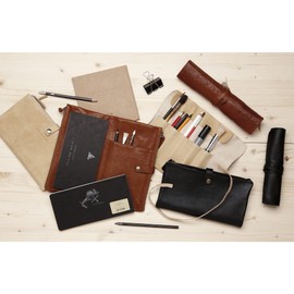 Clairefontaine Flying Spirit 930030C Lambskin Leather Round Pencil Case 32.7 x 25 cm Brown