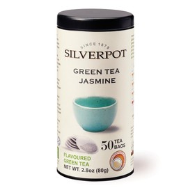 Silverpot Green Tea Jasmine, 50 Round Tea Bags, Tin | Gourmet Green Tea | Caffeinated | Enjoy Hot or Iced