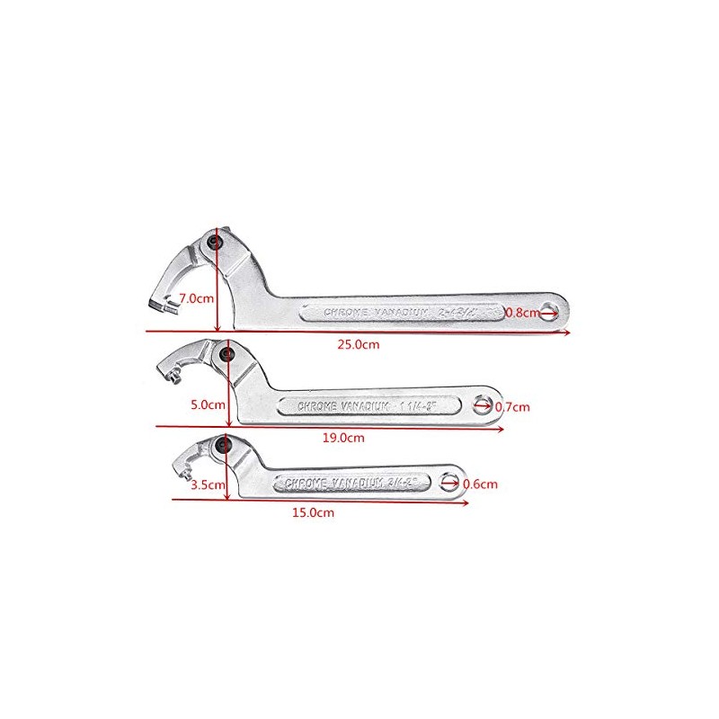 TOOLSTAR Hook Wrench C Wrench 32-76mm Adjustable Hook Wrench Chrome