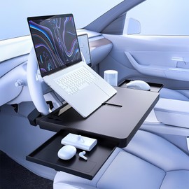 GreceYou Large Car Steering Wheel Desk with Retractable Tray, Car Steering Wheel Tray Laptop Mount for Eating Food Drink and Writing Work, Fits for Most Cars (Black)