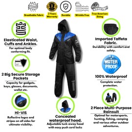 BYKR BYKR Waterproof Outdoors Motorcycle Rain Suits for Men & Women Cycling 2-Piece Breathable & Windproof Wet Weather Protection Motocross Rain Gear Reflective Rainwear All Sports Riding Rainsuit Blue 3XL