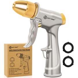 AUTOMAN Garden Hose Nozzle Sprayer - High Pressure 100% Metal Water Spray Nozzle With 4 Patterns - Heavy Duty for Watering Plants, Lawns, Washing Cars & Pets