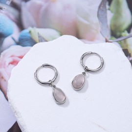 My Favorite Drawer Purple Amethyst Dangle Earrings for Women Gold Silver Plated Dainty Teardrop Gemstone Dangling Earrings Huggie Hoop Crystal Stone Drop Earrings for Women (Silver-Yellow Agate)