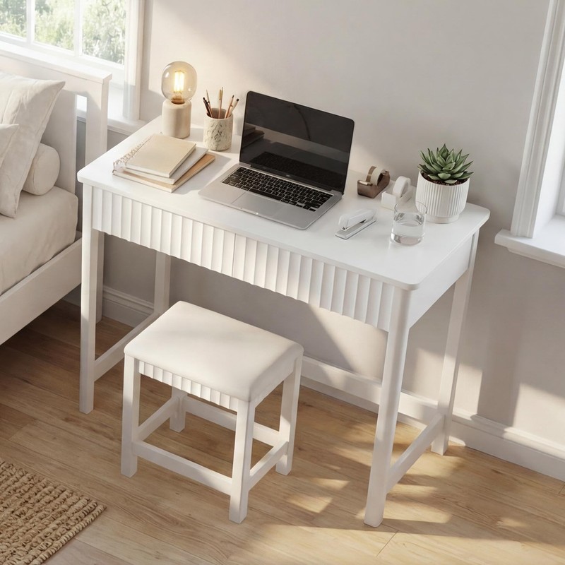 ChooChoo 40 Inch Modern Desk with Drawers, Makeup Vanity Desk