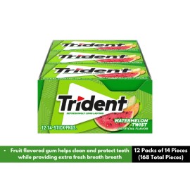 Trident Watermelon Twist Sugar Free Gum, 12 Packs of 14 Pieces (168 Total Pieces