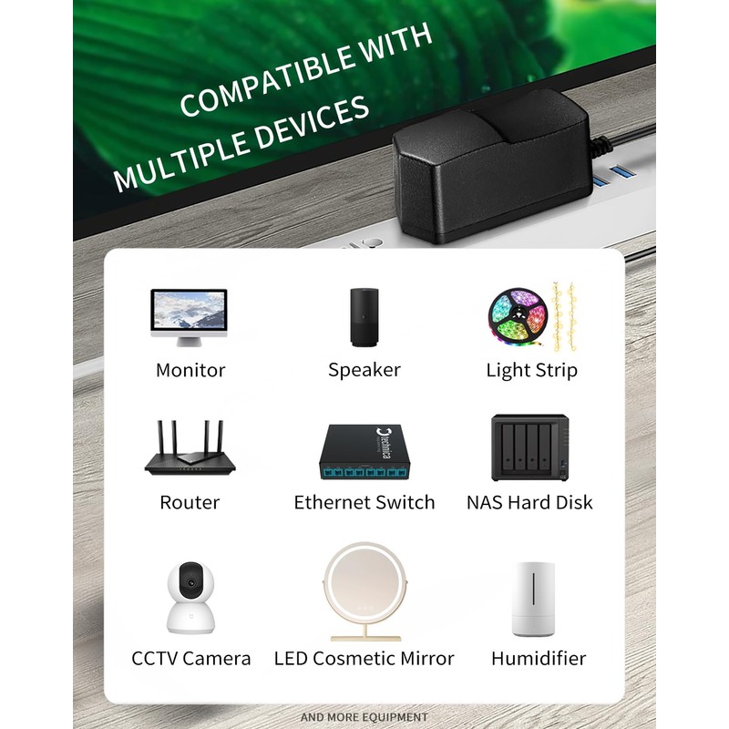 12V 2A Power Supply AC Adapter Replacement with 8 Tips,