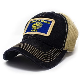 Oregon Flag Patch Trucker Hat, Black