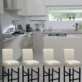 HFCNMY Bar Stool Covers,2 Pack Stretch Waterproof PU Bar Stool Covers with Backs Bar Stool Chair Covers Barstool Covers Slipcovers with Back Pub Counter Stool Chair Covers with Elastic Bands Beige