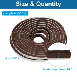 PATIKIL Weather Stripping Brush, 3/8 Inch x 3/8 Inch x 19.7 Ft Self Adhesive Sliding Door Insulation Door Weather Strip Window Sealer for Winter, Windproof, Soundproof, Brown