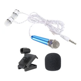 PATIKIL Mini Microphone Portable Vocal Microphone Blue for Voice Recording and Singing with Earphone, Mic Stand and Cover Pack of 1