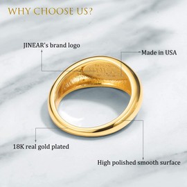 JINEAR 14k Gold Plated Chunky Thick Dome Gold Rings Wedding Band for Women and Men Statement Rings High Polish lightweight Comfort Fit