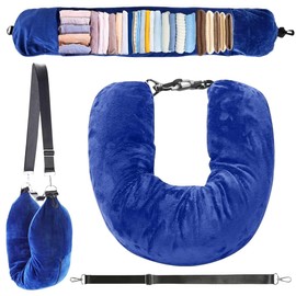 IKOPFLN Travel Neck Pillow - Plane Travel Pillow Fillable with Clothes - Washable Pillow, Flight Neck Pillow - Travel Neck Pillow - Save Hand Luggage, Travel Pillow Plane (Dark Blue)