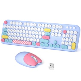 Dilter Wireless Keyboard and Mouse Combo, Full-Sized Typewriter Keyboards, Cute Cat Shaped Wireless Mouse, USB Plug and Play for Windows, Computer, PC, Laptop, Desktop (Blue Colorful)