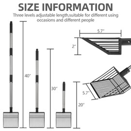 PUPTECK Fast Sifting Cat Litter Scoop - Long Handle Chicken Poop Scooper with Deep Shovel, Heavy Duty & Non-Stick Kitty Metal Litter Sifter, Chicken Coop Accessories