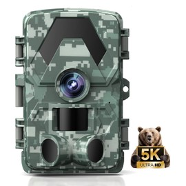 Wildlife Camera, 5K 60MP Wildlife Camera with 98FT 130 Wide Angle, 0.05s Trigger Time, Night Vision, Motion Sensor, Hunting Camera, IP66 Waterproof, No Glow Infrared LEDs for Garden with 64GB Memory