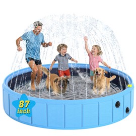 BerrysParadise Foldable Dog Pool with Sprinkler, 87 in Extra Large Dog Swimming Pool, 2-in-1 Outdoor Collapsible Pet Bathing Tub for Pets Dogs Cats and Kids