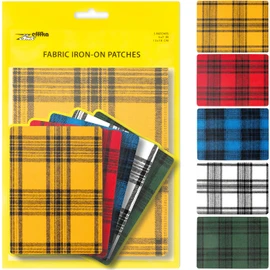 ZEFFFKA Premium Quality Large Plaid Tartan Fabric Iron-on Patches Inside & Outside Strongest Glue 100% Cotton Repair Decorating Kit Jeans Modern Cool Design 5 Pieces Size 5" by 7" (13 cm x 18 cm)