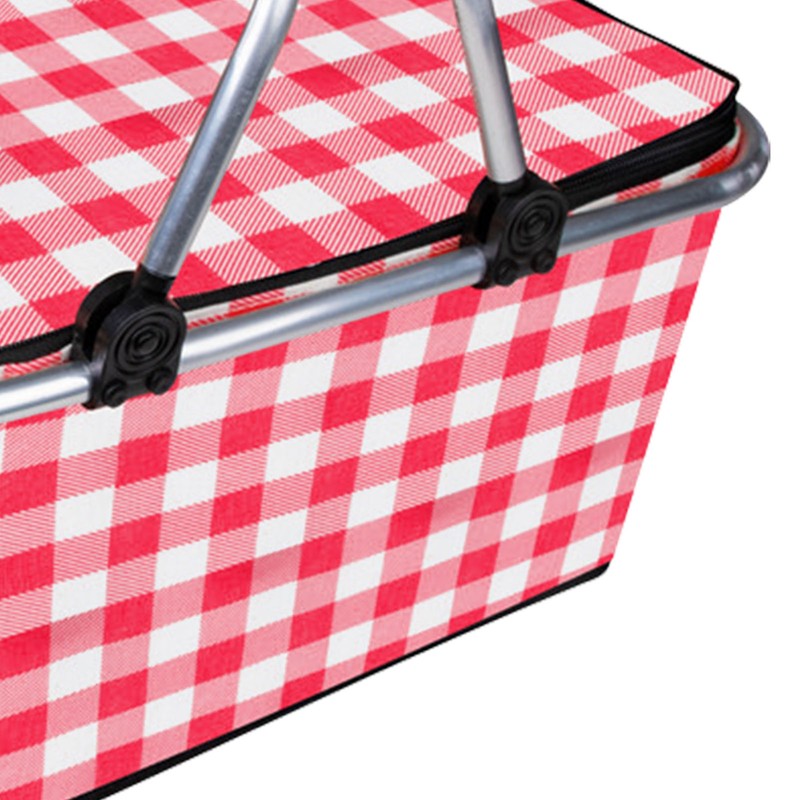 Picnic Basket Foldable Oxford Cloth Insulated Storage Basket with Check