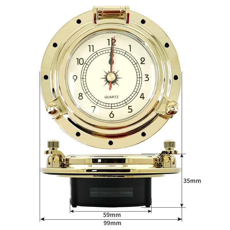 THALASSA 3.8" Brass Ship Porthole Clock – Waterproof Marine Timepiece