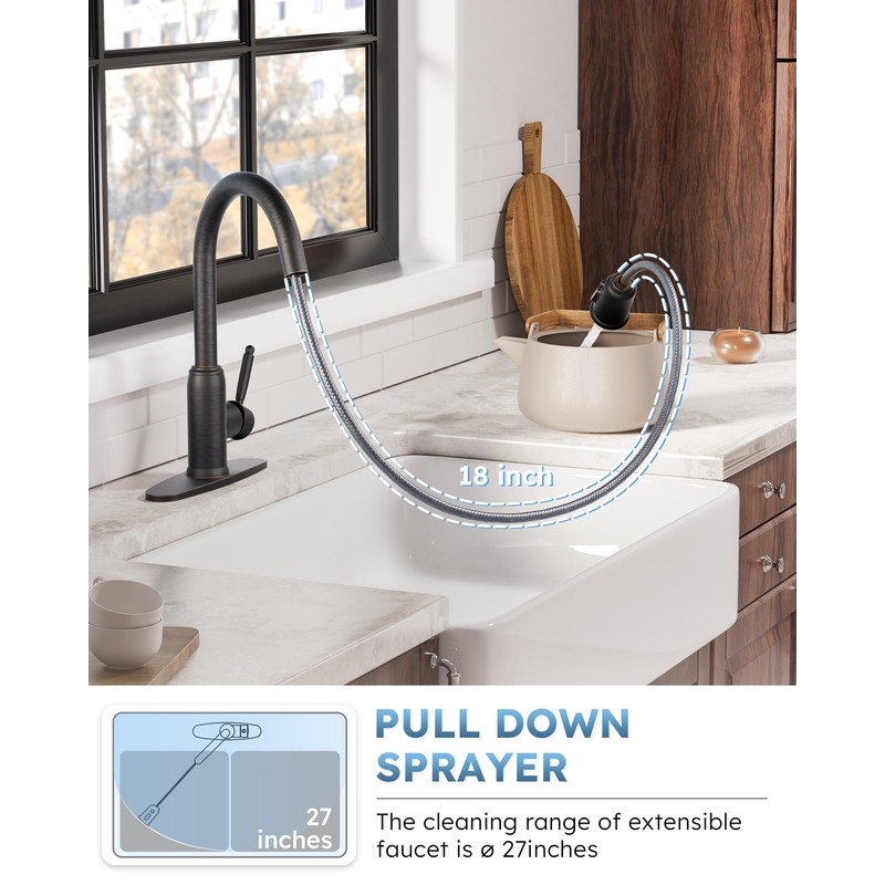 WOWOW Bronze Kitchen Faucet with Sprayer: 304 Stainless Steel Kitchen