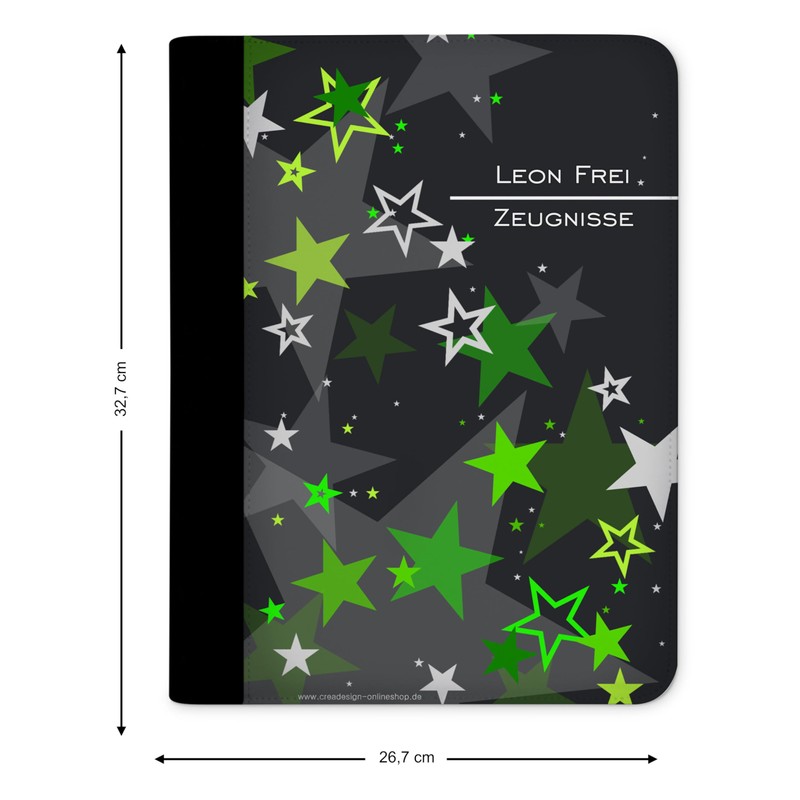 CreaDesign, Children's Certificate Folder with Name, Certificate Folder Stars Green