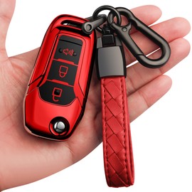 Sindeda Ford Key Fob Cover with Keychain, Soft Full Protection Key Shell, Compatible with Ford F150 F250 F350 F450 F550 Explorer Ranger Escape, Red