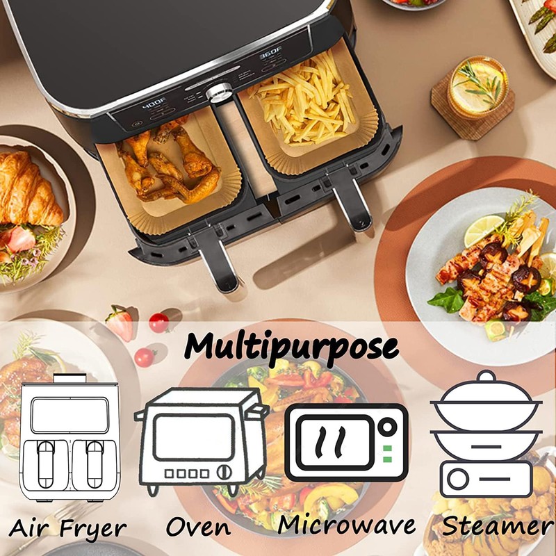 HONYAO Air Fryer Paper Liners for Dual Zone Airfryer, 200pcs