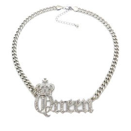 CBC Crown Stone Filled Queen Letter Pendant in 18"/20"/24" Box, Cuban, Rope or Franco Chain Necklace in Gold or Rhodium Tone (Silver - Queen - 9mm 18" Cuban Chain)