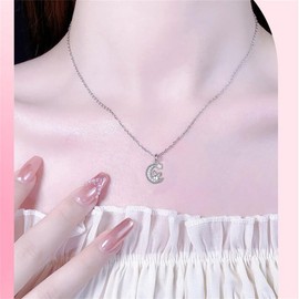 Moon Rabbit Cute Pendant Necklace for Women Rhinestone Crescent Star Bunny Choker Necklace Cosmic Planet Moon Adjustable Christmas Jewelry